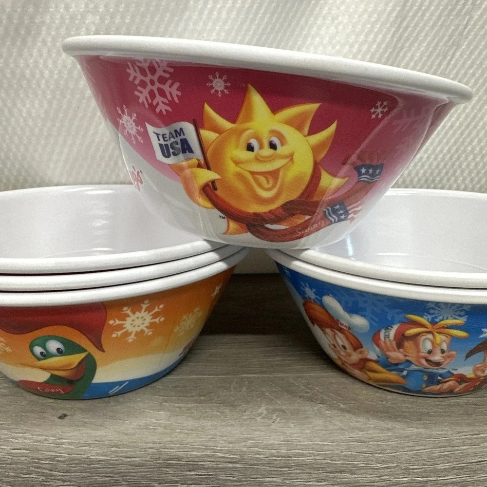 2014 Olympic Collector Cereal Kellogg Bowls 6 Rice Krispies Raisin Bran Corn Fla